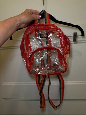 Dickies Clear Mini Backpack with Red Trim and Rainbow Straps